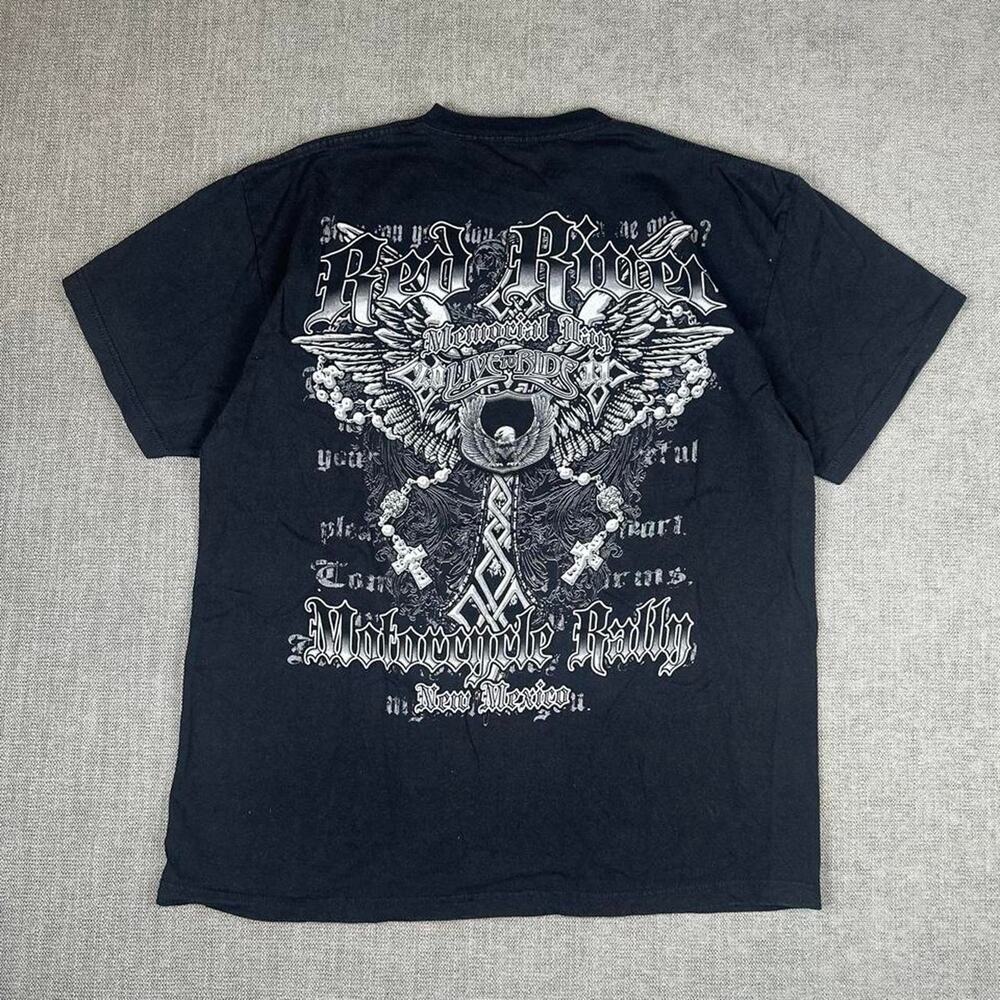 Y2K Red River Flames Cross Biker t-shirt